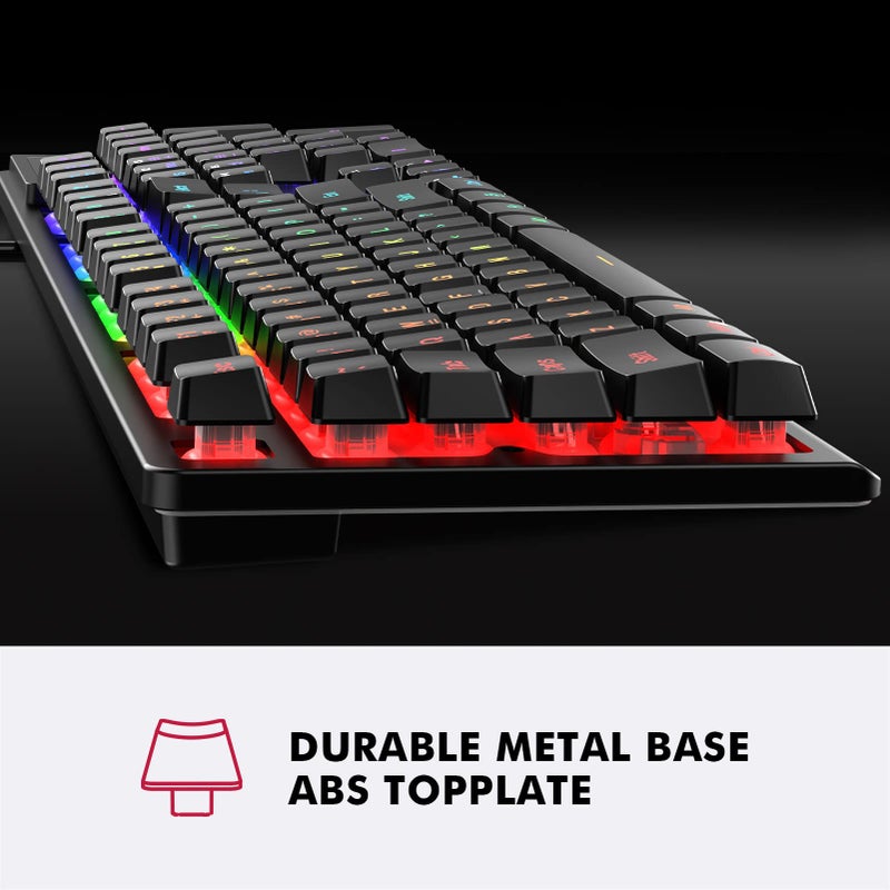 NPET K10 Wired Gaming Keyboard, LED Backlit, Spill-Resistant Design, Multimedia Keys, Quiet Silent USB Membrane Keyboard for Desktop, Computer, PC (Black) - Image 4